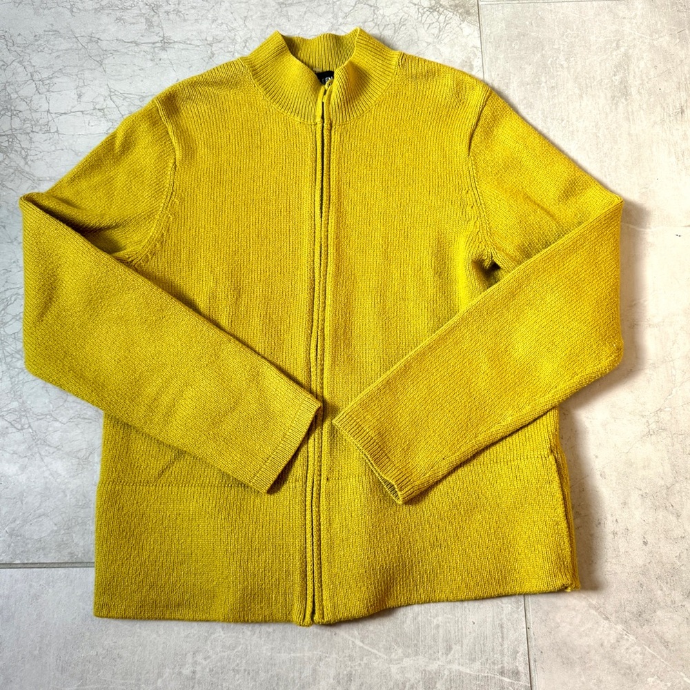 EILEEN FISHER zip front cardigan sweater citrine yellow knit cardi zipper M - Picture 3 of 10